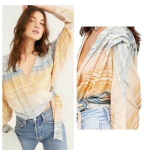 We The Free Maldives Striped Wrap Tie Boho Top Blouse Size XS Free People Indie